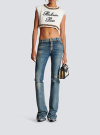 Pantalon bootcut western en denim - Bleu Jean