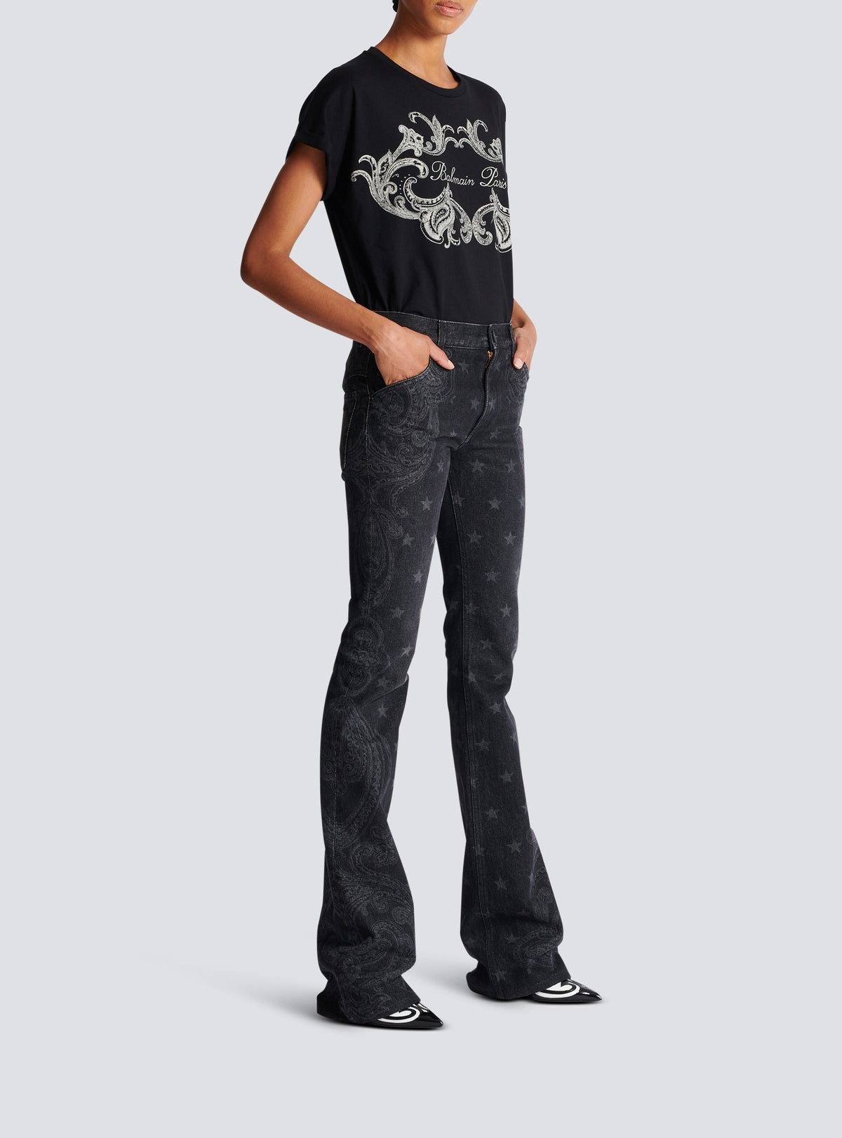 Star print denim trousers - Washed Black