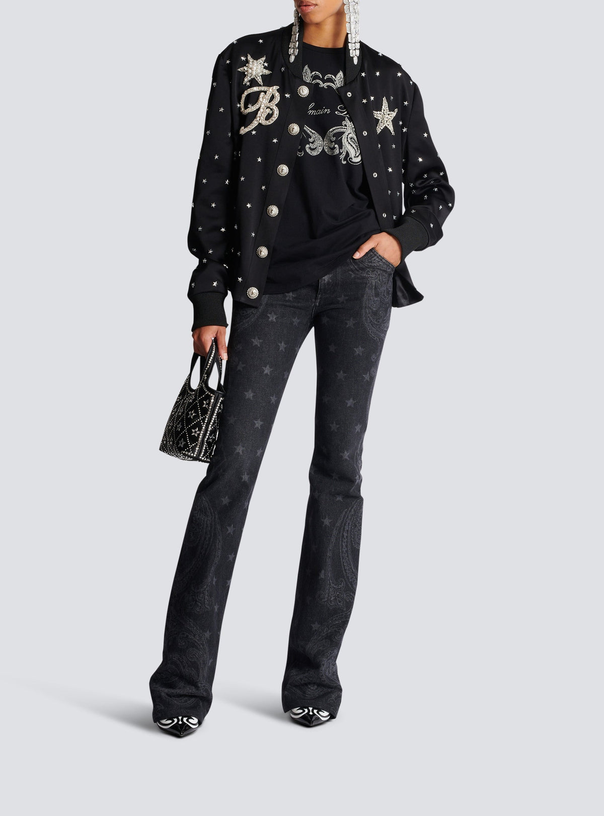 Star print denim trousers - Washed Black