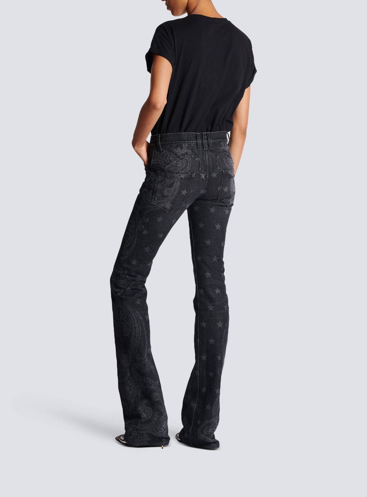 Star print denim trousers - Washed Black