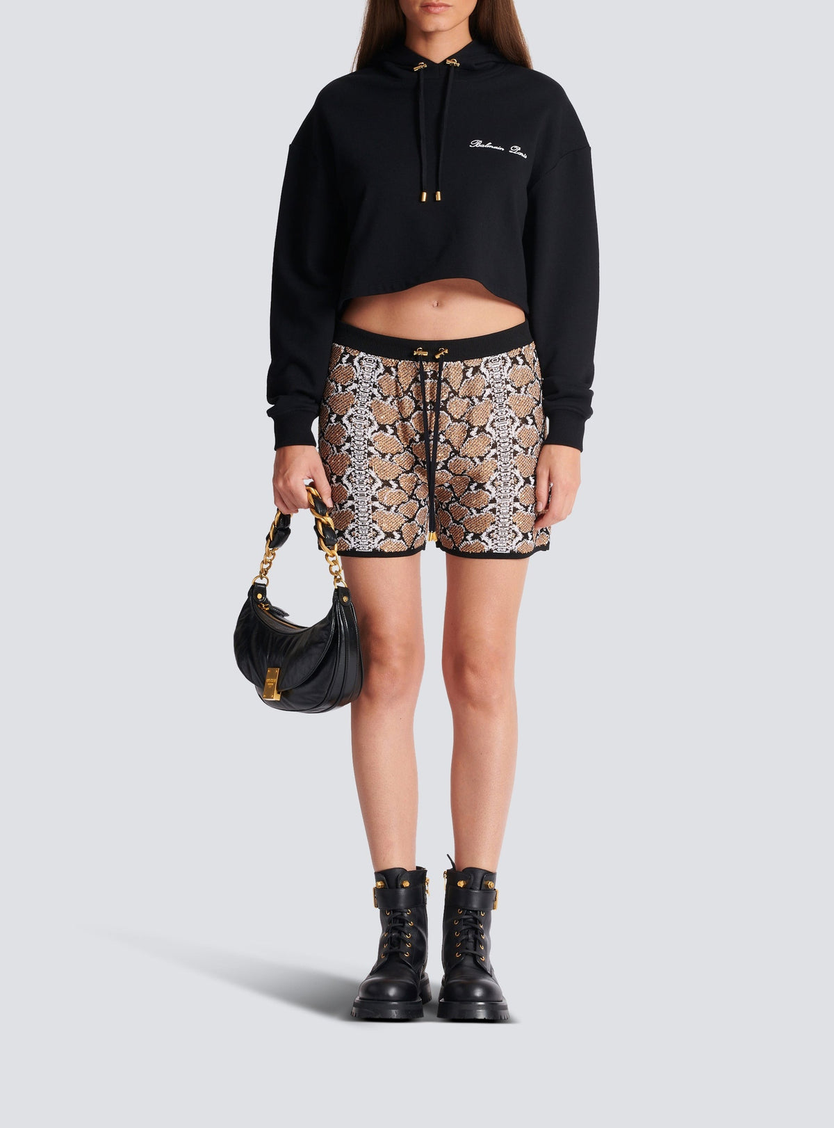 Short en maille - Noir & Camel & Blanc