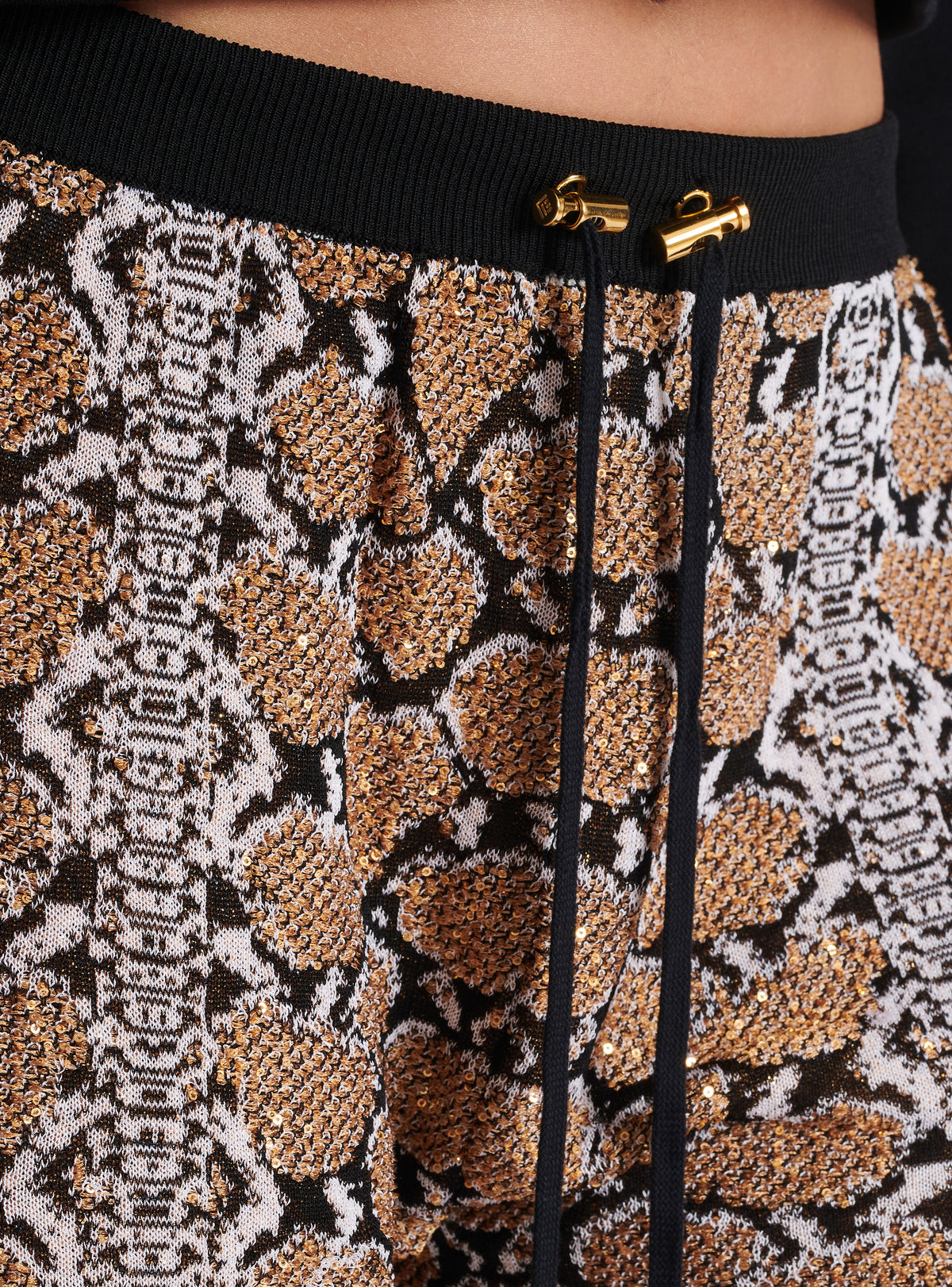 Short en maille python - Noir & Camel & Blanc