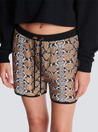 Short en maille python - Noir & Camel & Blanc