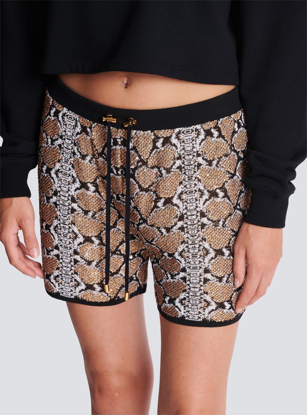 Short en maille python - Noir & Camel & Blanc