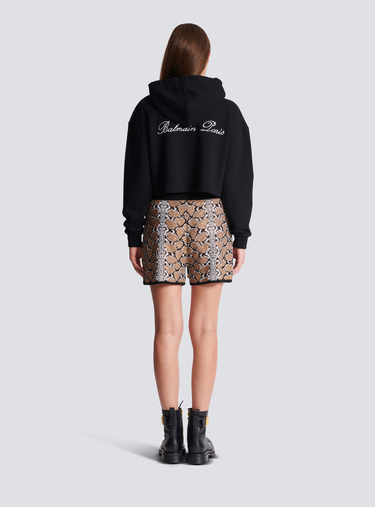 Short en maille python - Noir & Camel & Blanc