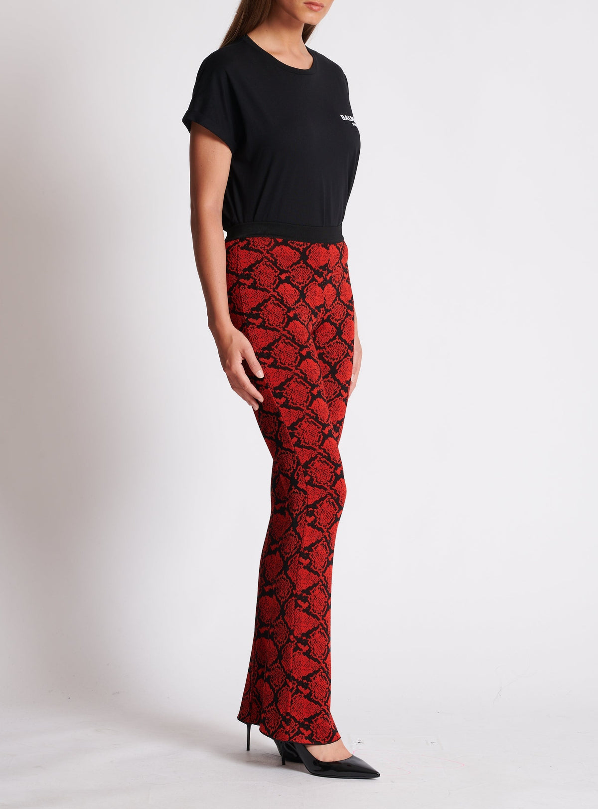 Pantalon bootcut en maille - Noir & Rouge