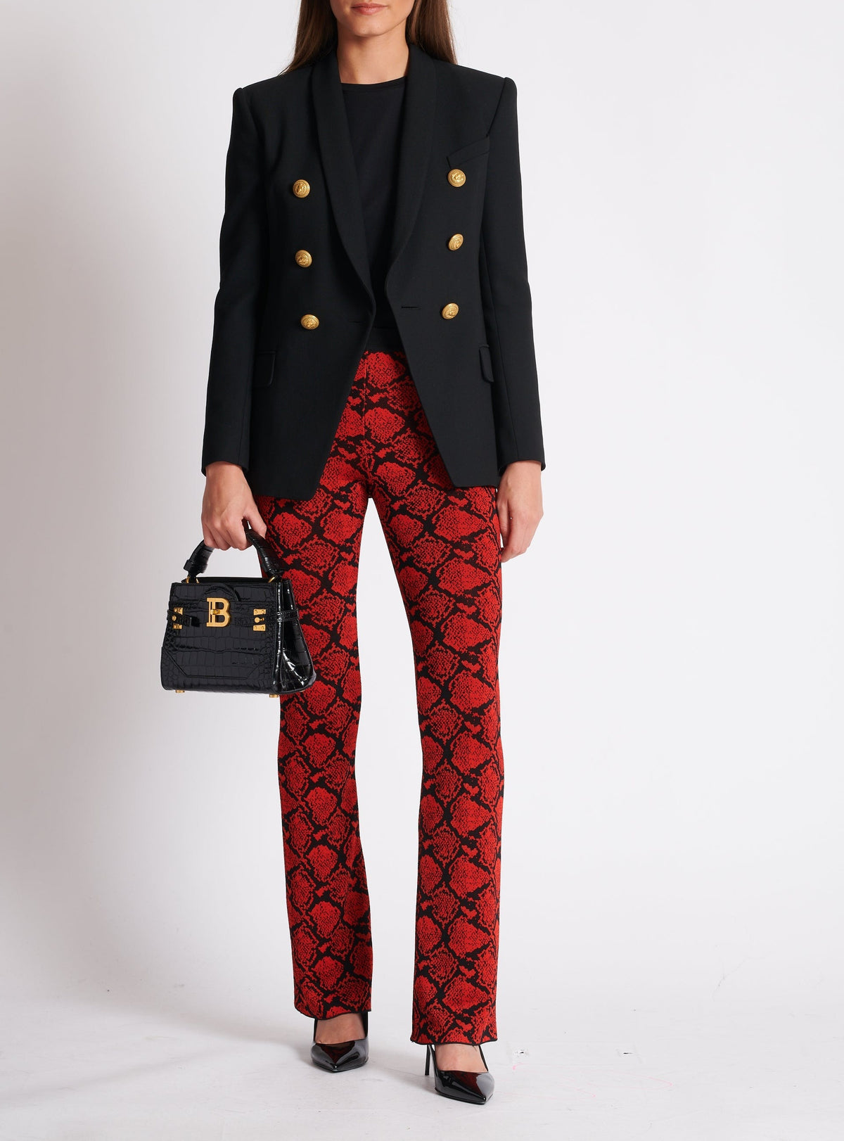 Pantalon bootcut en maille - Noir & Rouge