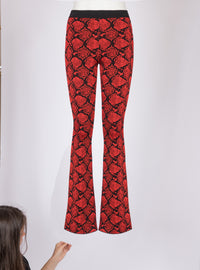 Pantalon bootcut en maille jacquard python - Noir & Rouge