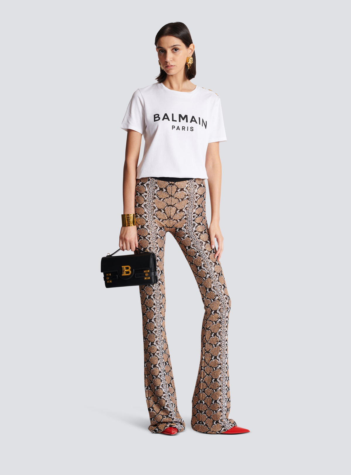 Pantalon en maille python - Noir & Camel & Blanc