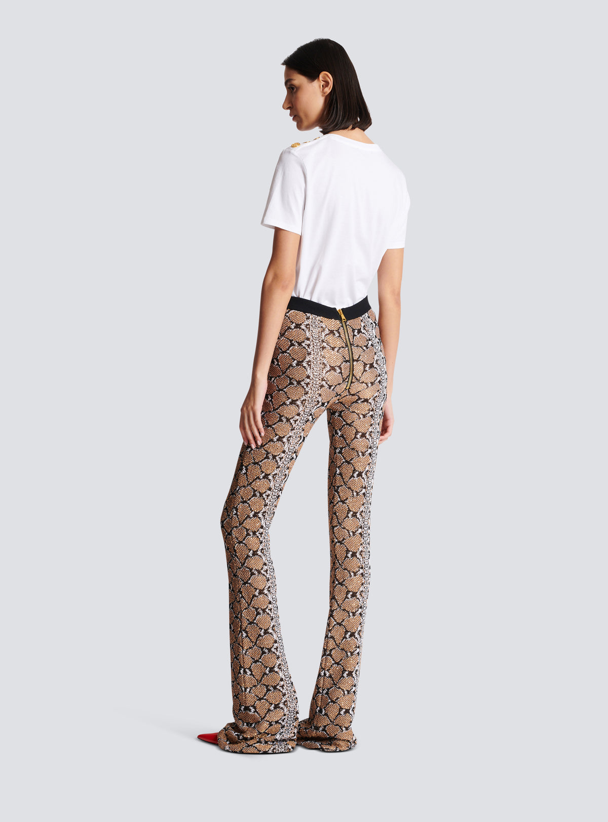 Pantalon en maille python - Noir & Camel & Blanc