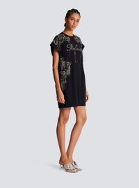 Robe t-shirt balmain signature brodée chaînes - Noir & Vieil Argent