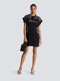 Robe t-shirt balmain signature brodée chaînes - Noir & Vieil Argent