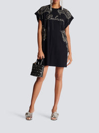 Robe courte brodée chaînes - Noir & Vieil Argent