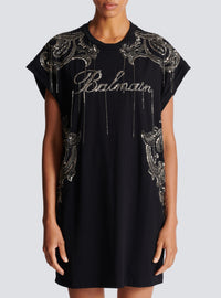 Robe t-shirt balmain signature brodée chaînes - Noir & Vieil Argent