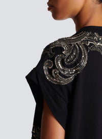 Robe t-shirt balmain signature brodée chaînes - Noir & Vieil Argent