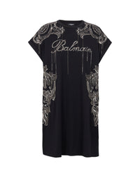 Robe courte brodée chaînes - Noir & Vieil Argent