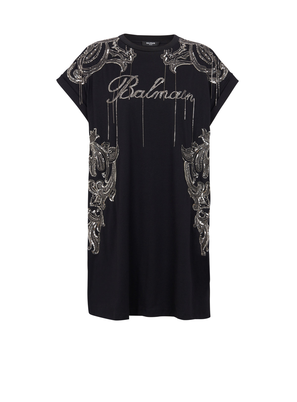 Robe t-shirt balmain signature brodée chaînes - Noir & Vieil Argent