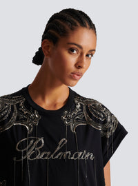 Robe t-shirt balmain signature brodée chaînes - Noir & Vieil Argent