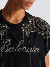 Robe courte brodée chaînes - Noir & Vieil Argent