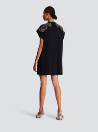 Robe t-shirt balmain signature brodée chaînes - Noir & Vieil Argent