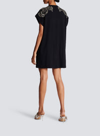Robe courte brodée chaînes - Noir & Vieil Argent