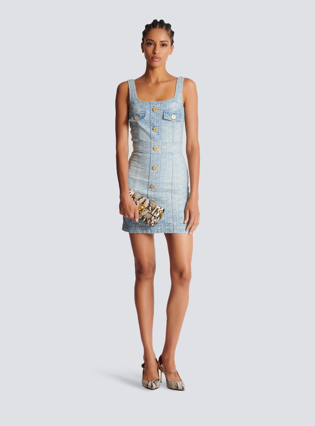 Robe courte en denim à monogramme - Bleu Jean