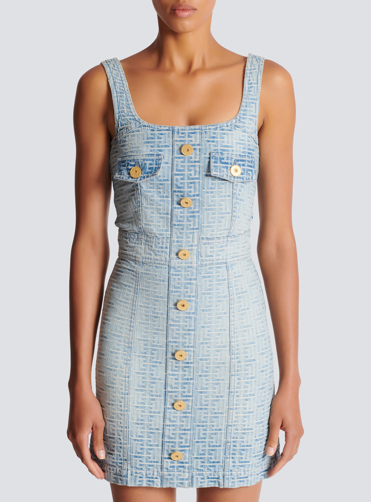 Robe courte en denim à monogramme - Bleu Jean
