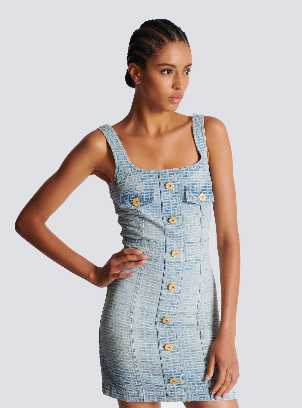 Robe courte en denim à monogramme - Bleu Jean