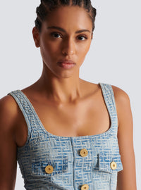 Robe courte en denim à monogramme - Bleu Jean