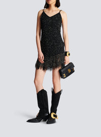 Robe courte en tweed à franges - Noir & Or