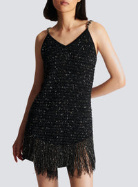 Robe courte en tweed à franges - Noir & Or