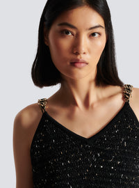 Robe en tweed lurex à franges - Noir & Or