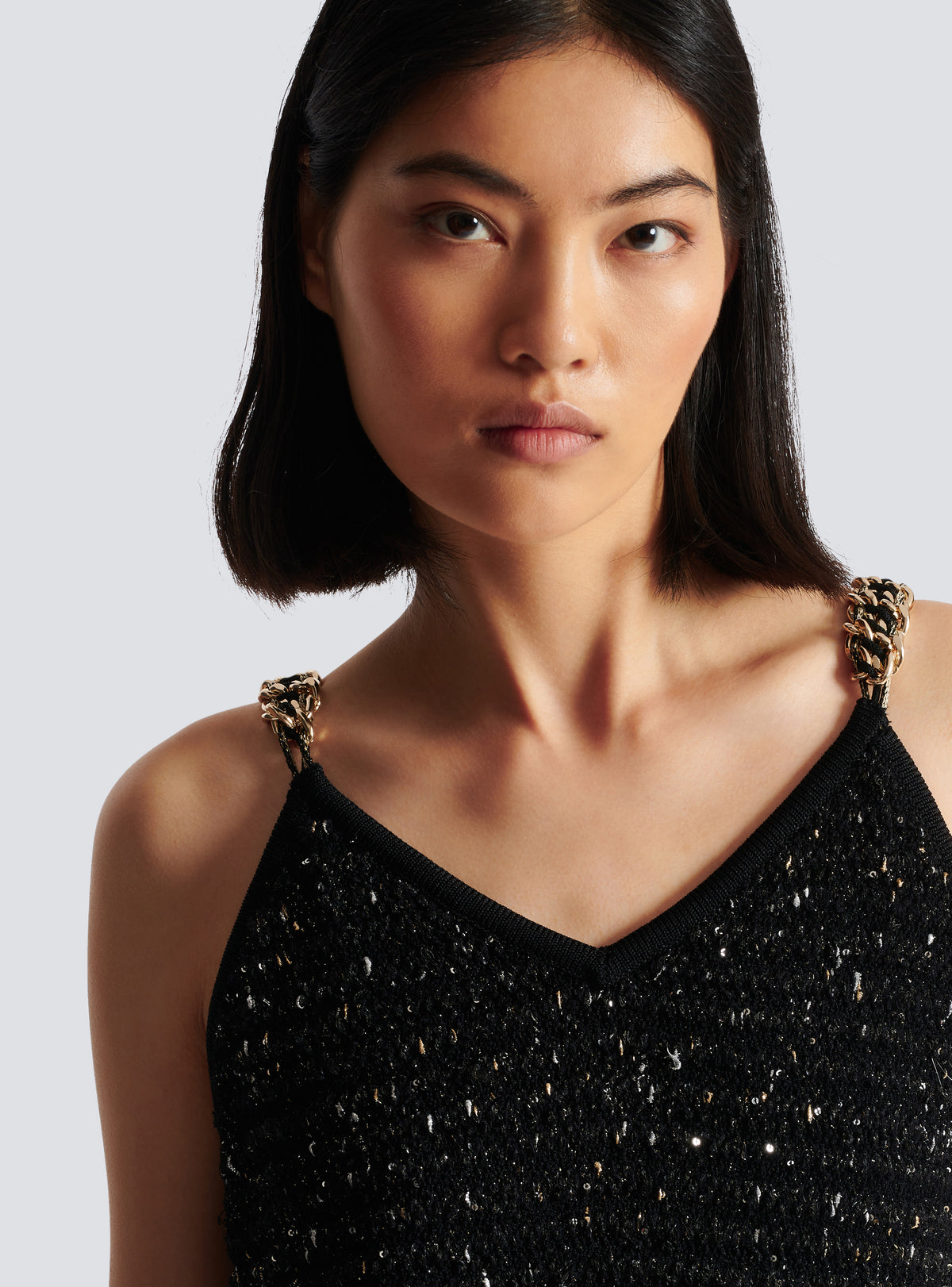 Robe en tweed lurex à franges - Noir & Or