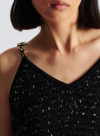Robe courte en tweed à franges - Noir & Or