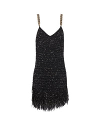 Robe courte en tweed à franges - Noir & Or