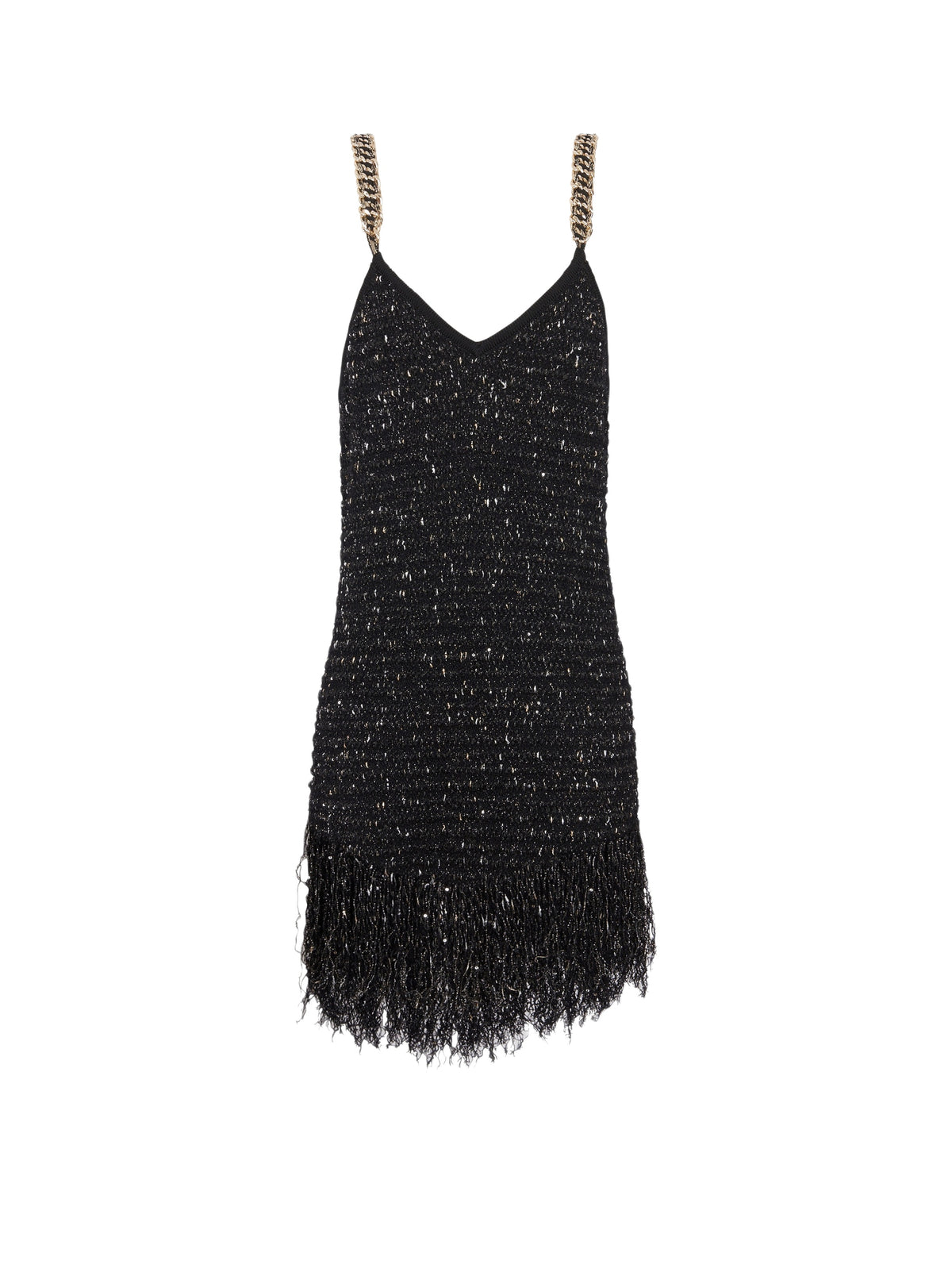 Robe courte en tweed à franges - Noir & Or