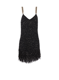 Robe en tweed lurex à franges - Noir & Or
