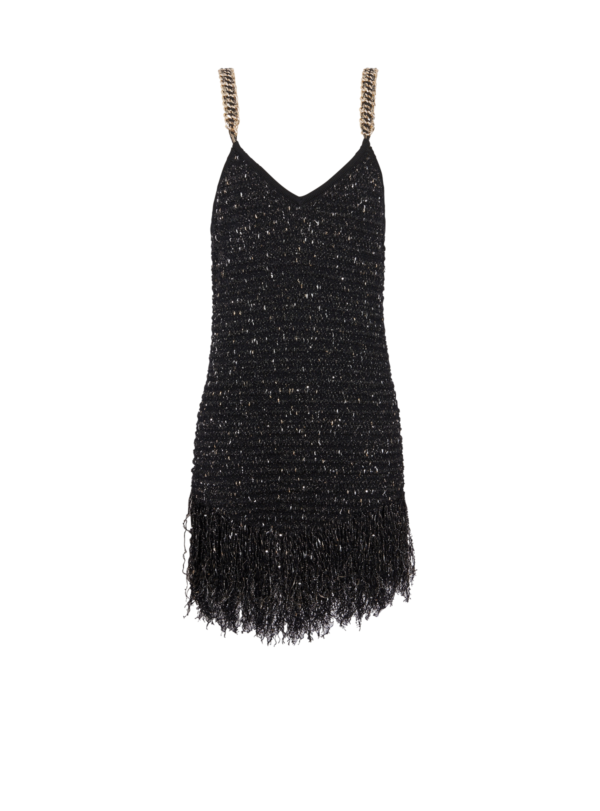 Robe en tweed lurex à franges - Noir & Or