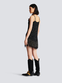 Robe en tweed lurex à franges - Noir & Or