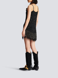 Robe courte en tweed à franges - Noir & Or