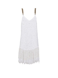Robe en tweed lurex à franges - Blanc & Or