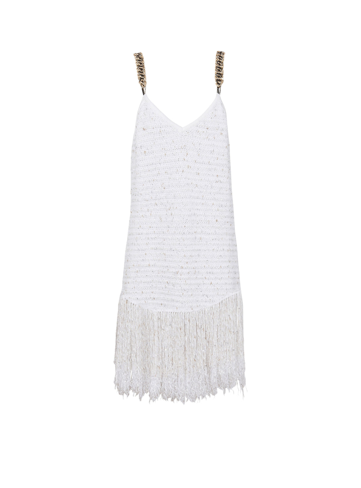 Robe en tweed lurex à franges - Blanc & Or