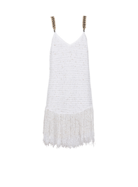 Robe en tweed lurex à franges - Blanc & Or