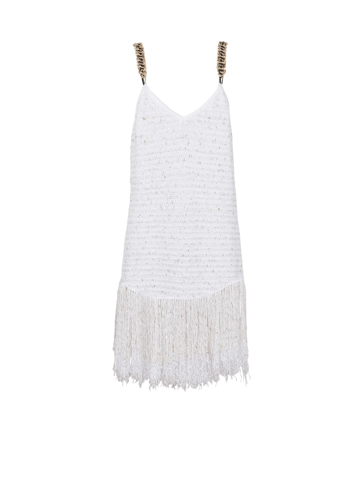 Robe en tweed lurex à franges - Blanc & Or
