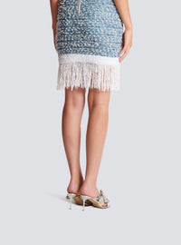 Short fringed denim tweed dress - Pale Blue & White