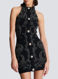 Robe courte sans manches en maille - Noir & Argent