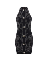 Robe courte sans manches en maille - Noir & Argent