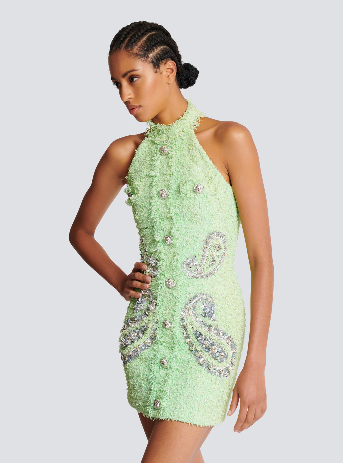 Robe sans manches en tweed paisley - Vert D'Eau & Cristal
