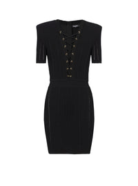 Robe courte lacée en maille côtelée - Noir