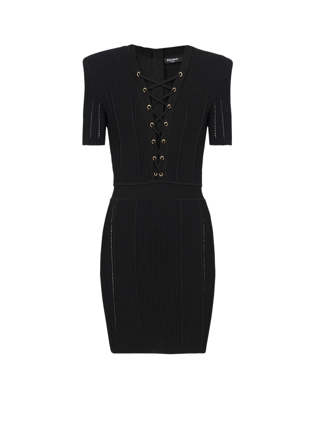Robe courte lacée en maille côtelée - Noir
